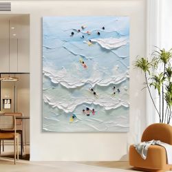 大海冲浪纯手绘油画玄关装饰画客厅抽象立体肌理画奶油风海浪挂画